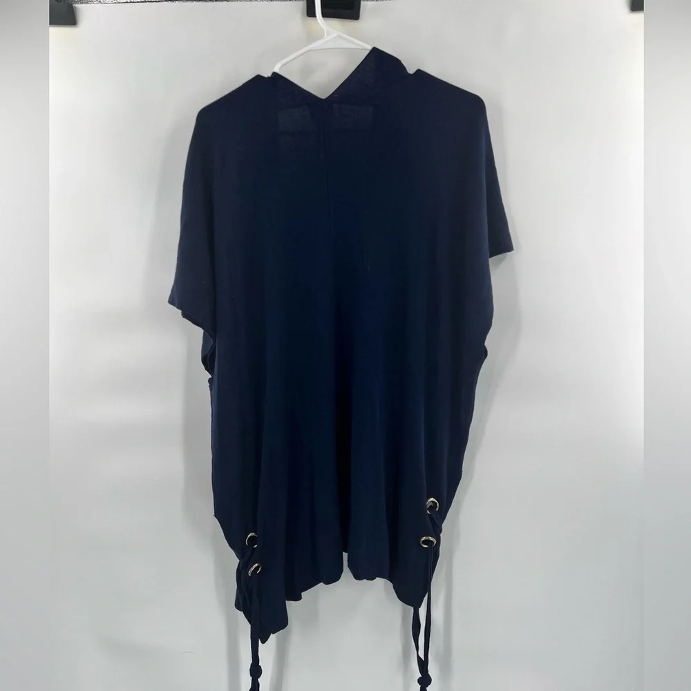 Chico’s navy blue open front knit kimono lace up sides one size